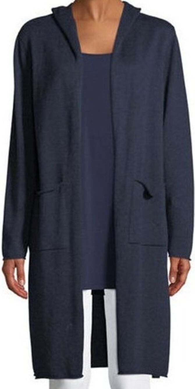 Eileen Fisher Organic Cotton Hood Cardigan Duster Pocket Knit Navy Blue Small
